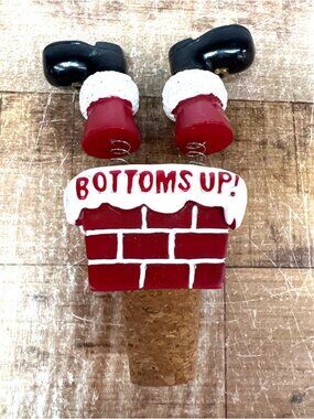 Santas Legs "Bottoms Up!" Christmas Wine Bottle Stopper Cork Base Festive
